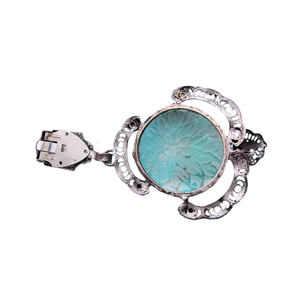 Lalique type antique reverse carved flower  floral scarf clip filigree a… - Picture 5 of 12